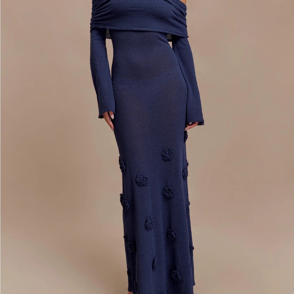 Blue Mesh Off the Shoulder Dress